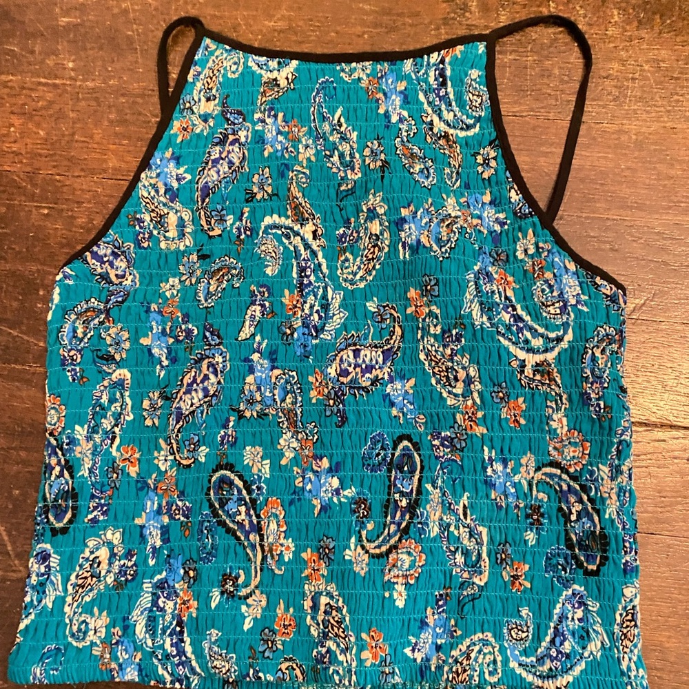 Teal flower pattern shirt